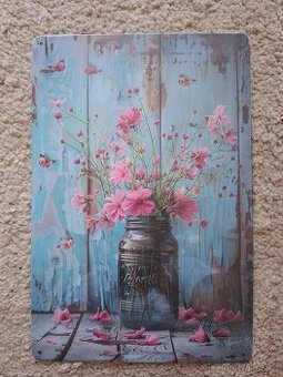 Plechová cedule 20x30cm růžové květy