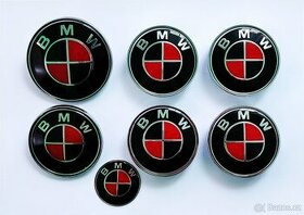 BMW znaky a pokličky celá sada červenočerné