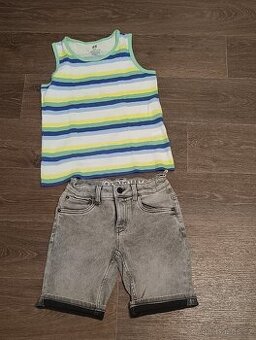 Džínové kraťasy C&A a tílko H&M vel. 140/146