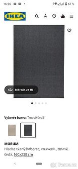Ikea venkovní koberec Morum šedá barva velikost 160230 cm