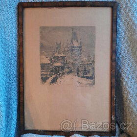 Obraz litografie Karlův most a Mostecká brána