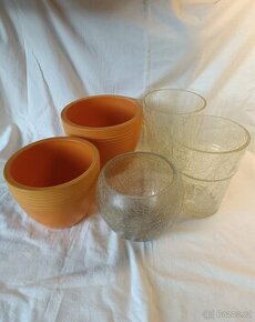 Květináče -keramika-oranžový, skleněný na orchidej - 1