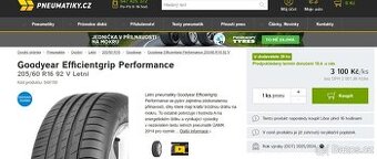 4 ks Goodyear EfficientGrip 205/60R16 LETNÍ PNEUMATIKY. Půvo