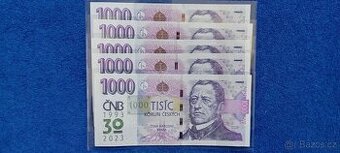 Vyroční bankovky 1000 Kč s přítiskem UNC