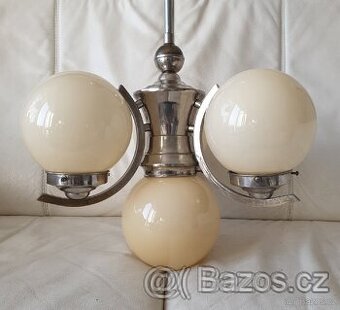 Starožitný lustr art deco 20-30. léta na tyči béžo