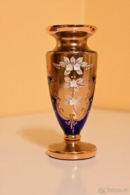 Váza Novoborské sklo vysoký smalt, modrá zlacená - 1