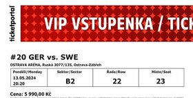 VIP Vstupenky na HOKEJOVÝ zápas GER vs. SWE 13.5.2024