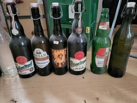 Staré pivní lahve + přepravka