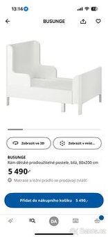 BUSUNGE Rám dětské prodloužitelné postele, bílá, 80x200 cm