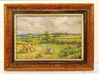 Obraz Slezák, Žně olej na desce 36x49