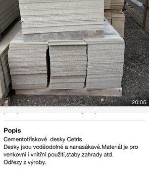 Prodám cementovotrřískovē desky Cetris