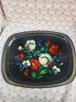 Starý ruský kovový malovaný podnos