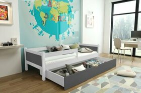 Nová dětská postel masiv bílá šedá + matrace + šuplík