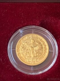 Zlatá mince 1000 Kč Třídukát slezských stavů 1996