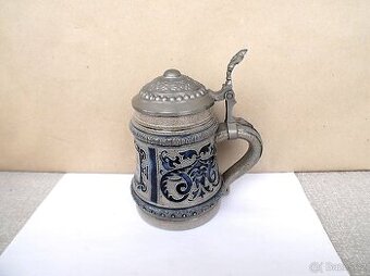 Starož. korbel cínové víko v-16cm nepoškozený - 1
