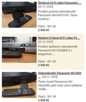 Sada 3ks Hi-Fi PanasonicVideo rekordérů (TOP modely)