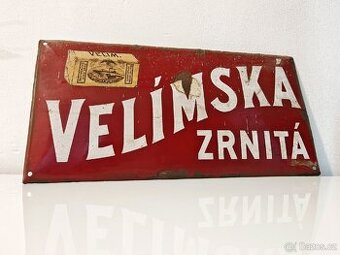 Stará smaltovaná cedule Velímská zrnitá
