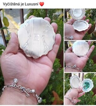 Starožitná stříbrná pudřenka 8.5 cm průměr. Váha 88.2 gramů.