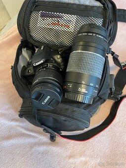 Canon 100 D - EF-S 18-55 mm + EF - S 75 - 300 mm + brašna