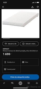 Kvalitní pěnová matrace 60x120x8cm