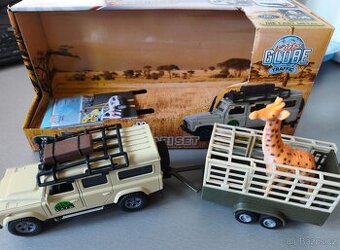 Kovové auto s přívěsem pro žirafu Hipo Safariset