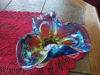 Hutní sklo modrozelený popelnik