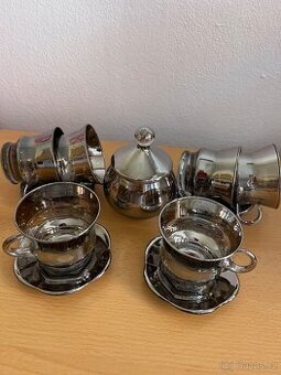 Luxusní kávová/čajová souprava pro 6 osob – tenké pokovené s
