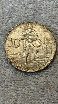 Stříbrná mince Československo – 10 Kčs 1954 (10. výročí Slov