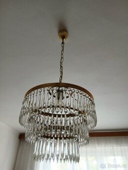 Křišťálový lustr, broušený, retro, 70. léta