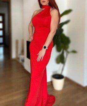 Dlouhé, červené, sexy šaty s odhalenými zády vel. S