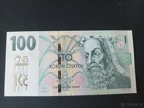 100Kč Bankovka s přítiskem ČNB M08 nízké číslo