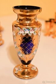 Váza modrá zlacená Novoborské sklo vysoký smalt