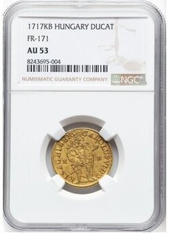 Karl VI zlatý dukát 1717 K-B AU53 NGC