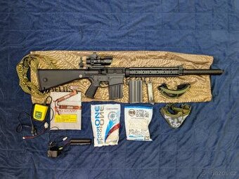 Prodám zánovní DMR airsoft pušku SR-25 s příslušenstvím