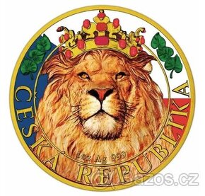 český lev - vlajka - zlacený 1 Oz stříbrná mince 2022