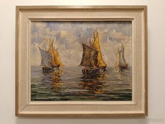 Obraz - Plachetnice, originální olejomalba na plátně 52x62