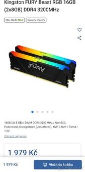 Kingston FURY Beast RGB 16GB (2x8GB) DDR4 3200MHz