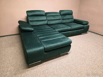 Nová rozkládací rohová sedačka TULIP zelený semiš