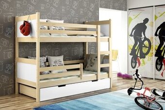 NOVÁ Patrová postel palanda borovice bílá MASIV