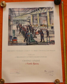 Čestné uznání reálný socialismus Gottwald grafika Drozd Jiří