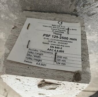 Překlad plochý Ytong PSF 125×124×2500 mm