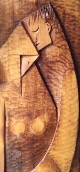 Velká Starožitná dřevěná nástěnná autorská řezba