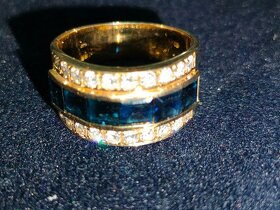 Cca 100 letny zlaty damsky prsten Diamanty a safiry - 1