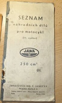 Brožura Seznam náhrad. dílů pro JAWU 250, 1937