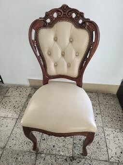 Kožené jídelní židle, pravá bílá kůže, dřevo