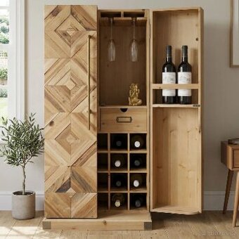 NOVÝ Krásný dřevěný Bar-vinotéka