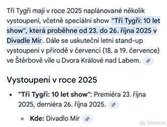 Tři Tygři koupim vstupenky divadlo Mír