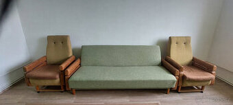 Prodámě nově očalouněný rozhládací gauč + 2 křesla