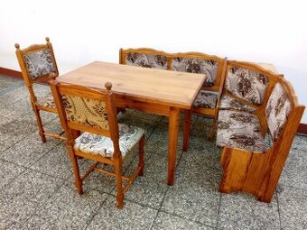 Rustikální jídelní set - lavice, stůl, 2 židle, masívv