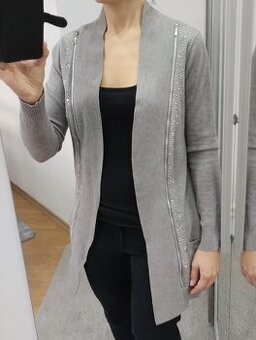 Šedý cardigan s kamínky a zipy, vel. S-M - 1